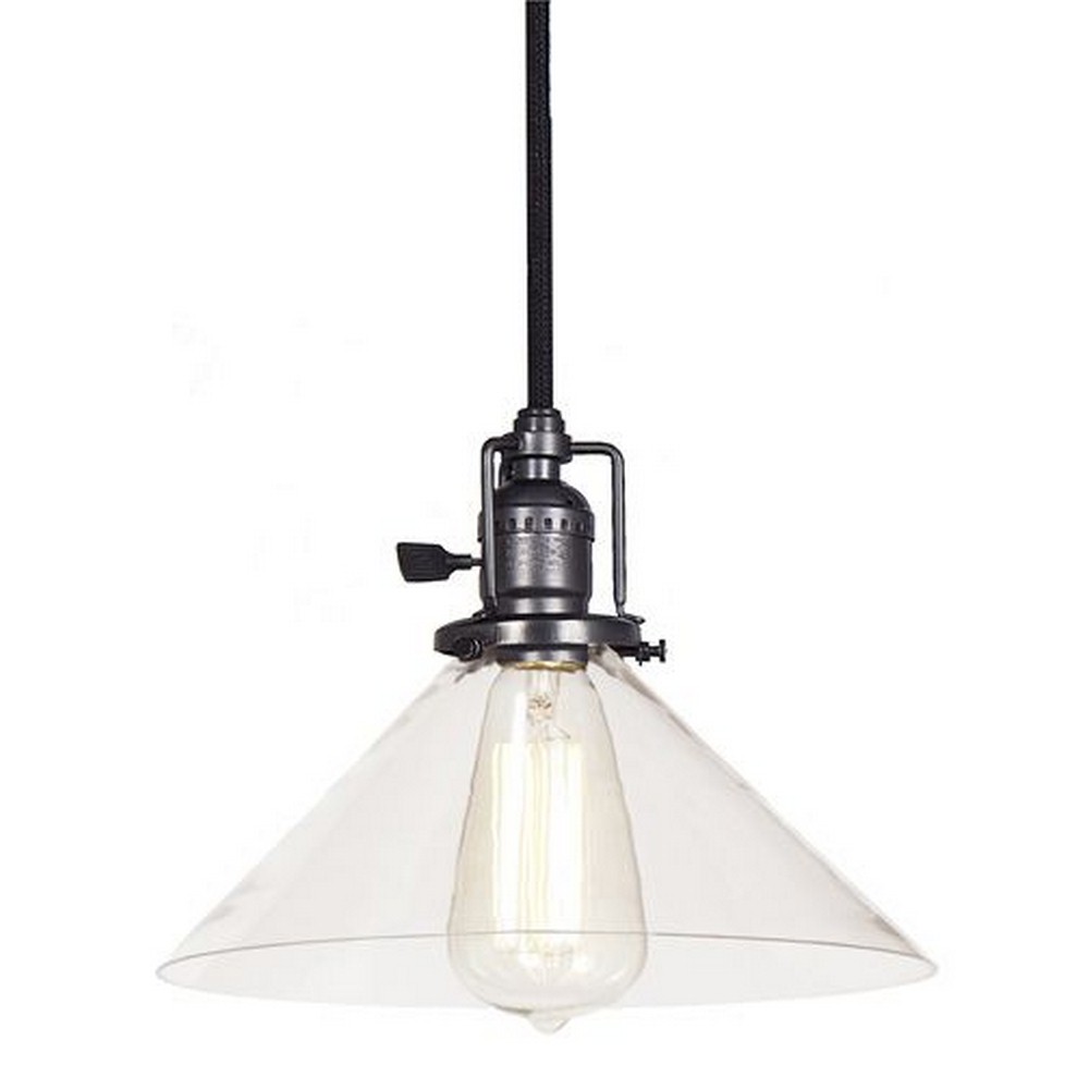 JVI Designs-1200-18 S2-Union - One Light Square Pendant Gun Metal Finish Clear Glass 10 Wide, Mouth Blown Glass Shade